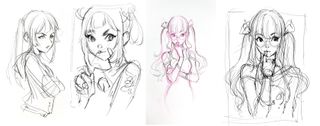 A series of four character concept sketches