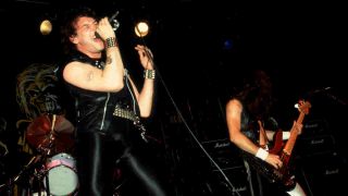 Iron Maiden’s Paul Di’Anno performing onstage in 1981