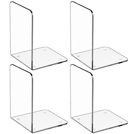 Maxgear Bookends Acrylic 2 Pairs/4 Pieces Clear Book Ends for Shelves Non-Skid Book Stoppers Decor