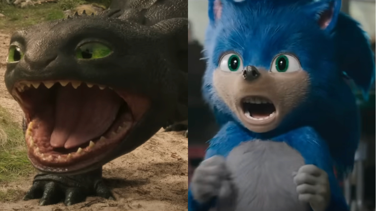 Toothless shows his teeth in How To Train Your Dragon (2025), pictured next to Sonic the Hedgehog&#039;s original screaming design. 
