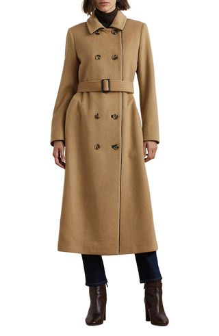 Double Breasted Wool Blend Trench Coat