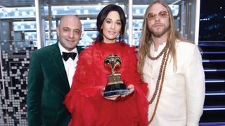 Tashian, Kacey Musgraves and Ian Fitchuk pose with their Grammy for Musgraves’ Album of the Year win, Golden Hour, at the 61st Annual Grammy Awards, February 10, 2019.