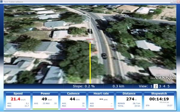 An icon overlaid atop a Google Earth satellite image indicates your position on the prescribed course