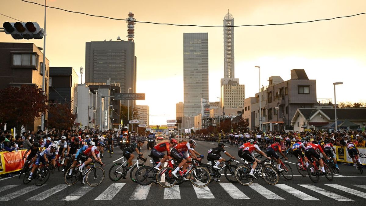 A general view of the peloton competing during the 9th Tour de France Saitama Criterium 2023 ahead of the 2024 edition of the event