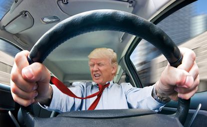 President Trump loses control of car.