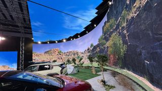 Alfalite's new SKYPIX LED panel being used on a VR production set with cars to create an outdoor experience. 