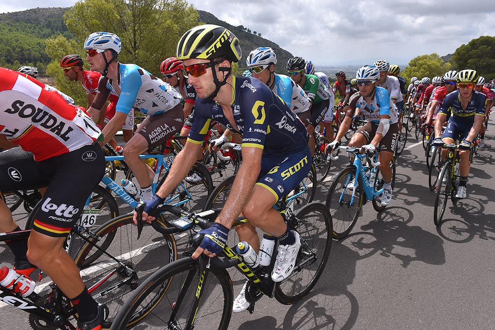Adam Yates rides in the bunch during stage 5 at the Vuelta