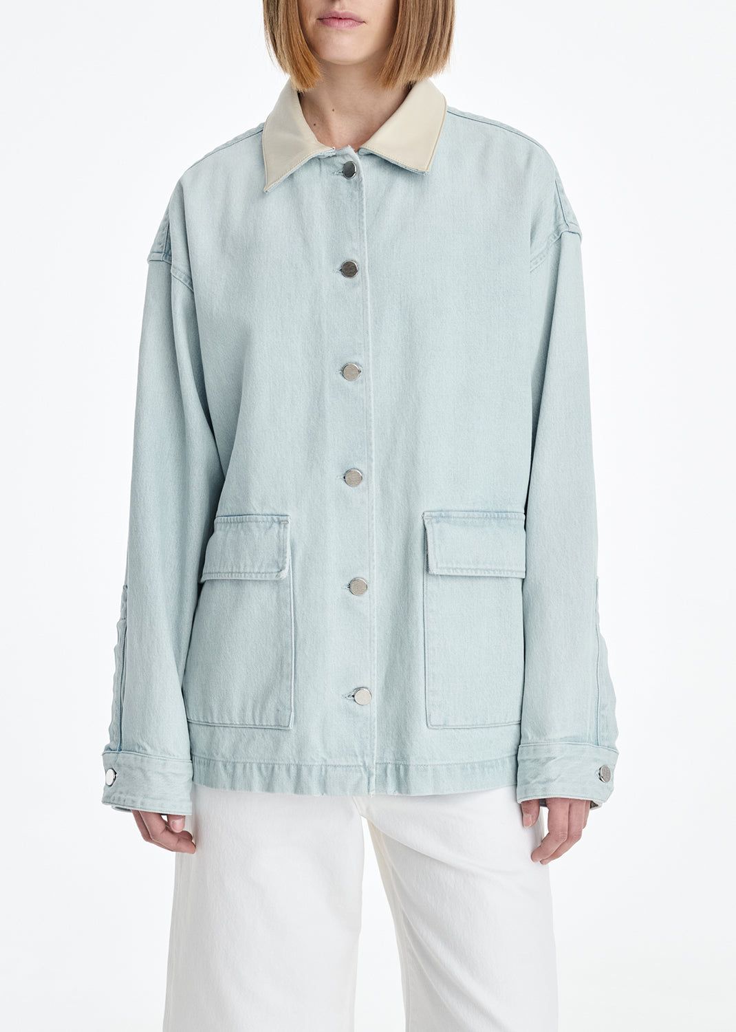 Agolde X Maria Mcmanus Oversized Field Jacket in Washed Pale Indigo - Xs / Washed Pale Indigo