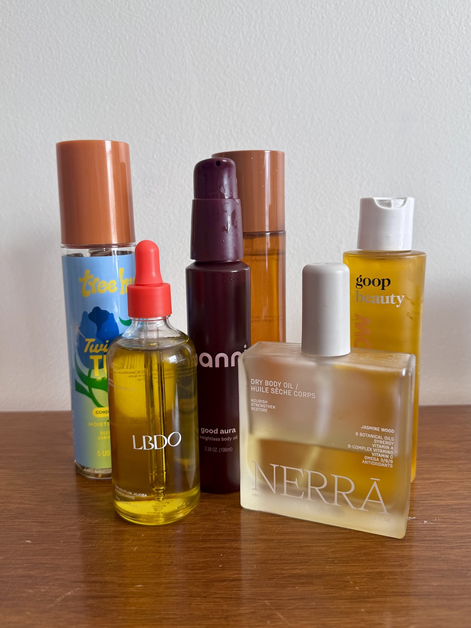 An array of body oils for testing.