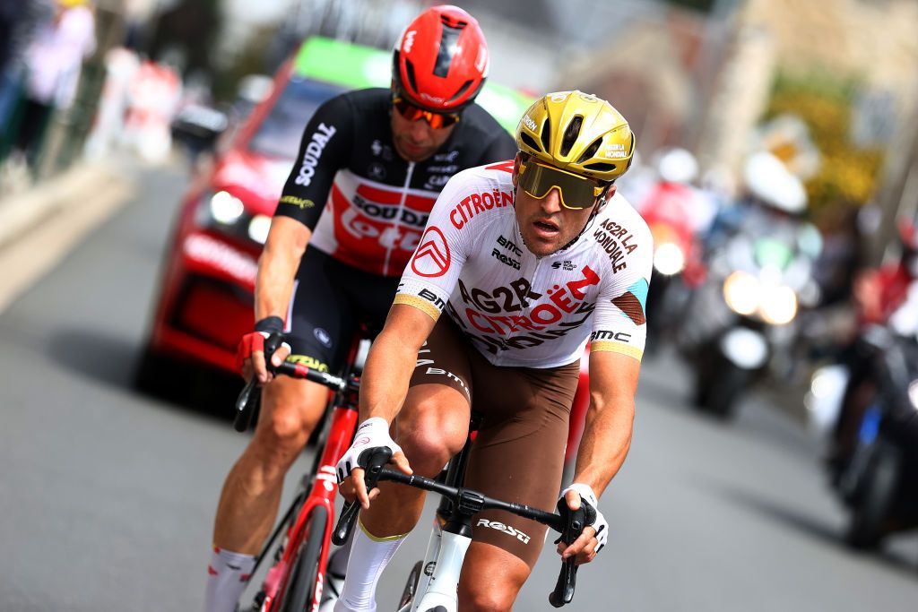 CHATEAUROUX FRANCE JULY 01 Roger Kluge of Germany and Team Lotto Soudal Greg Van Avermaet of Belgium and AG2R Citron Team in the Breakaway during the 108th Tour de France 2021 Stage 6 a 1606km stage from Tours to Chteauroux LeTour TDF2021 on July 01 2021 in Chateauroux France Photo by Michael SteeleGetty Images