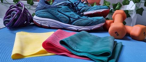 Theraband resistance bands with training shoes and exercise mat