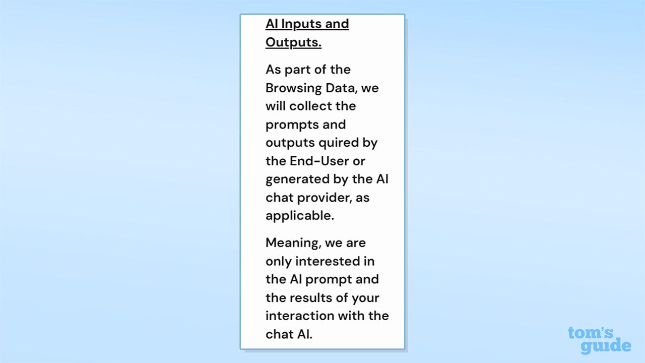 Screenshot of a section of Urban VPN's privacy policy discussing AI inputs and outputs