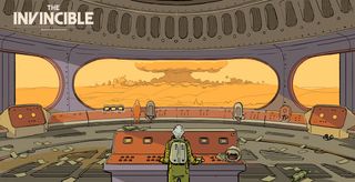 Making The Invincible; the inside of a space ship overlooking a red planet