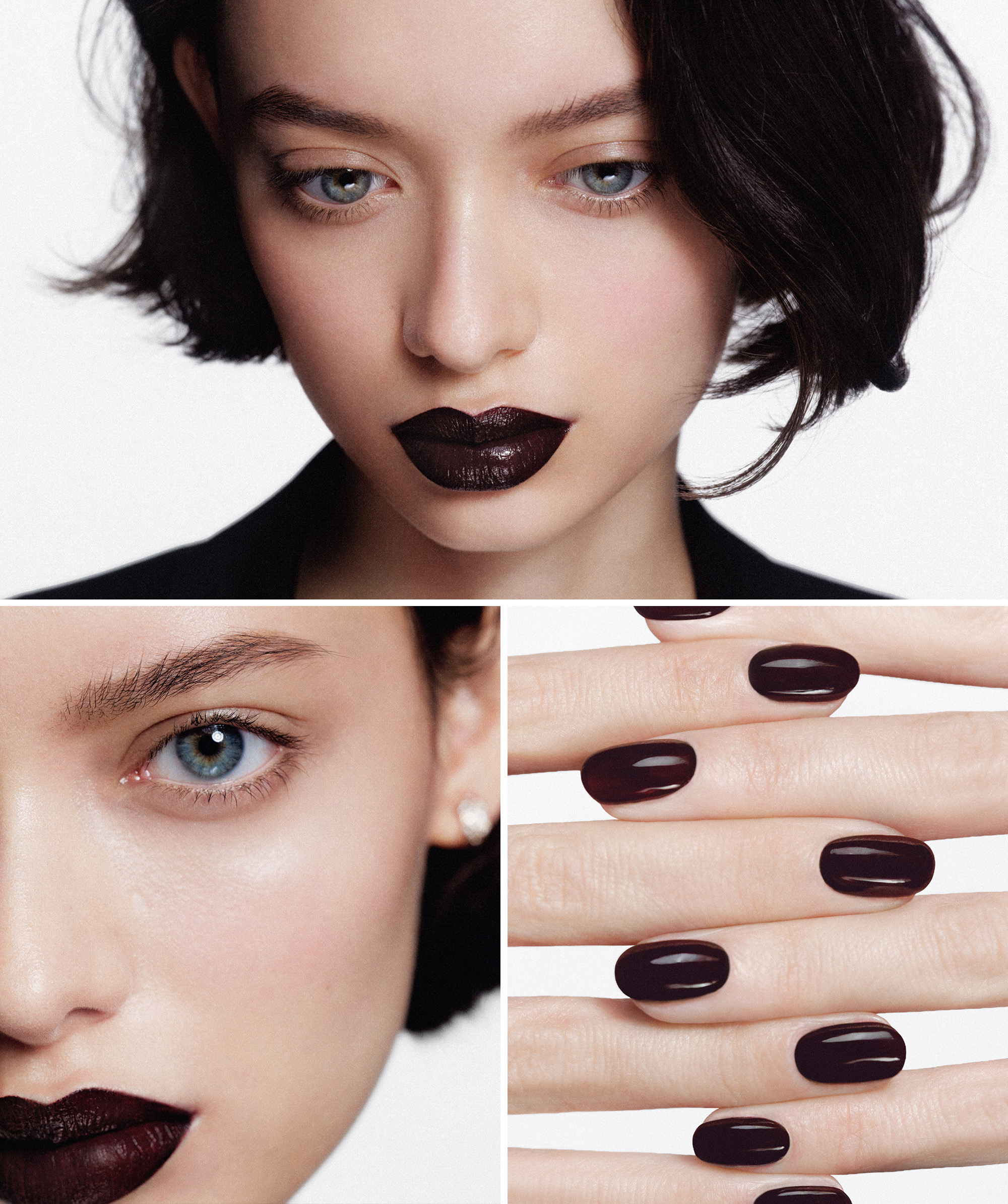 A model wearing the stripped statement French-girl makeup trend