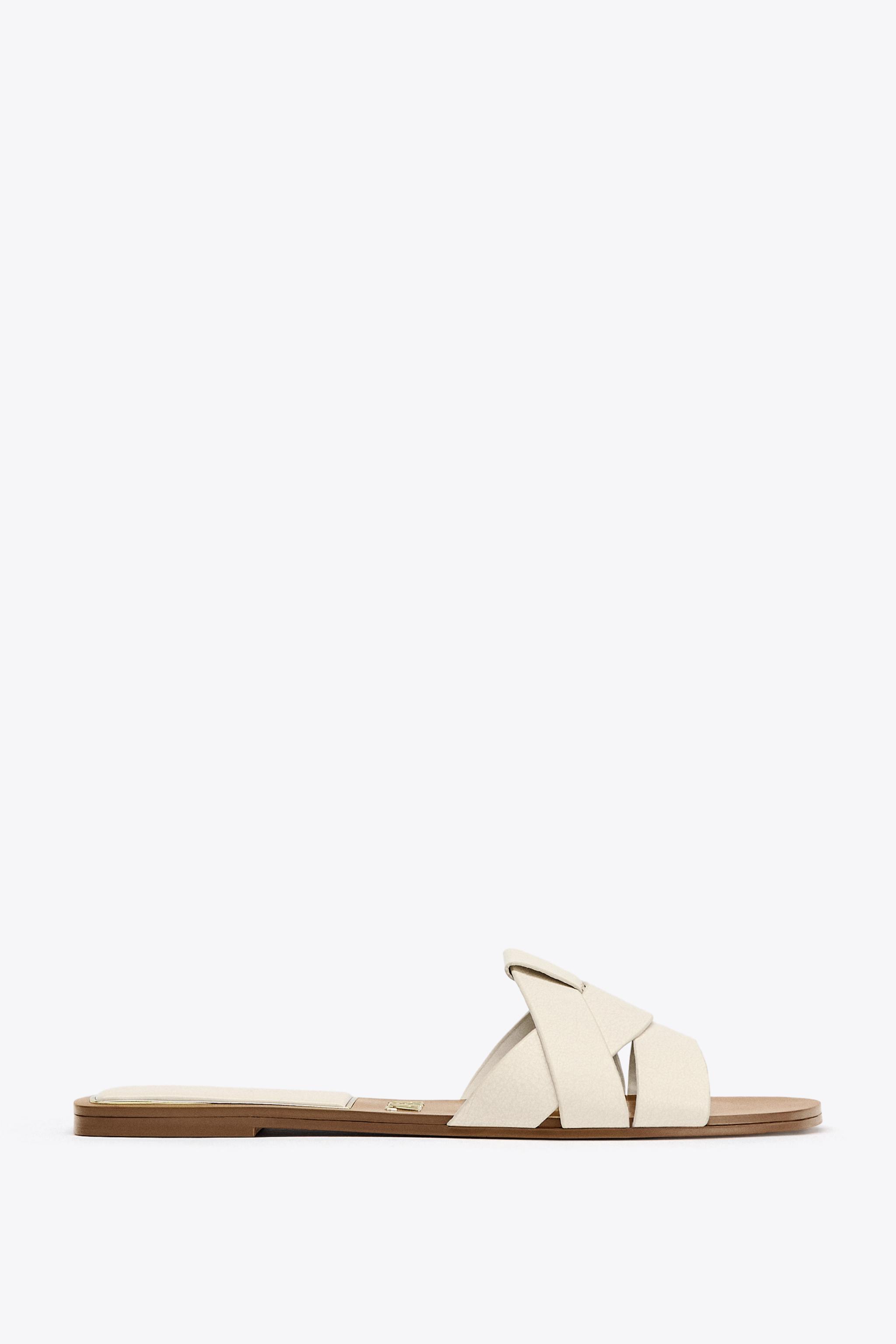Flat Criss-Cross Leather Slider Sandals