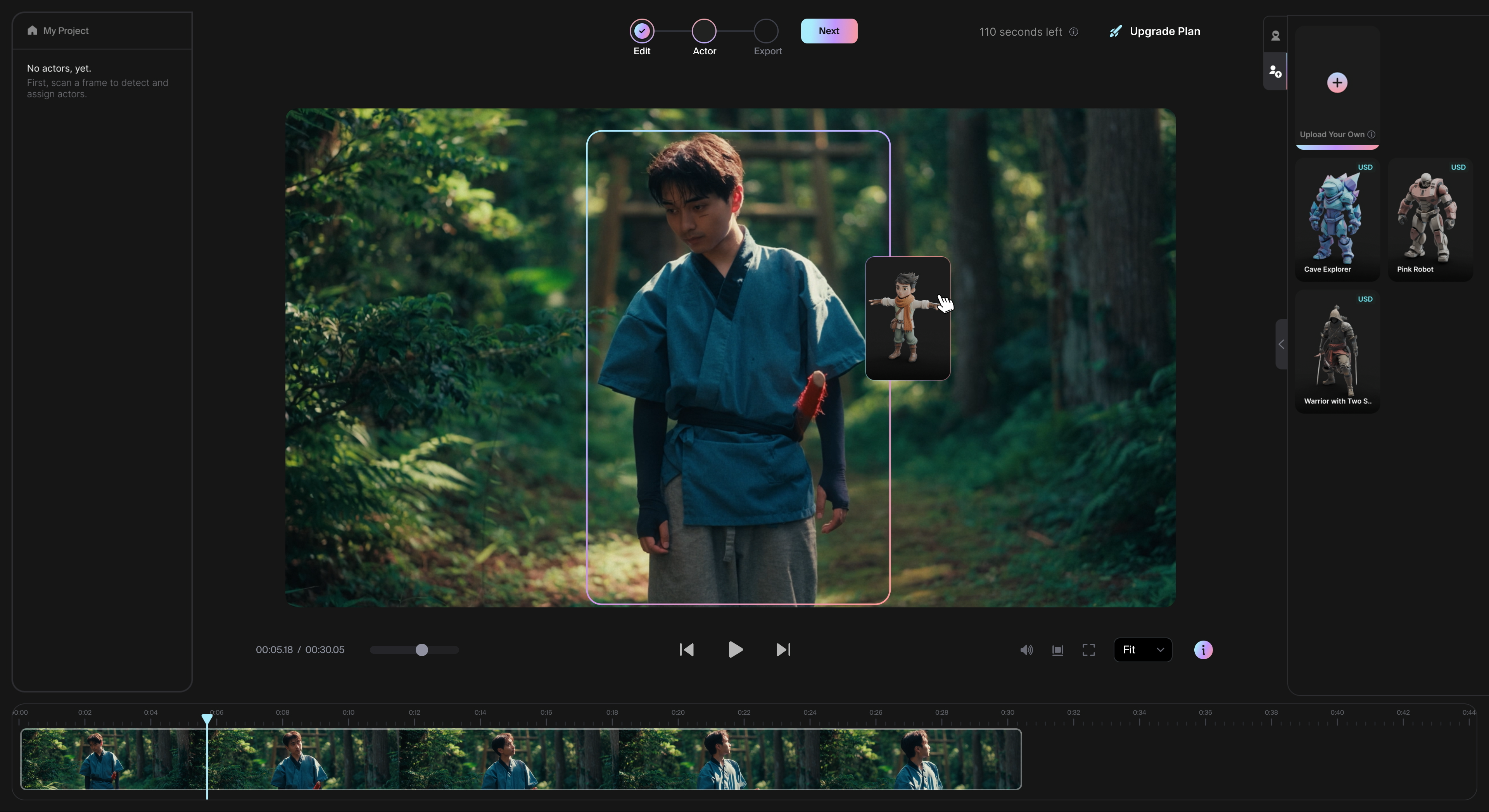 Screens from a rigging AI app