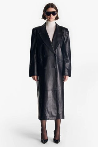 De Savary Black Leather Trench Coat