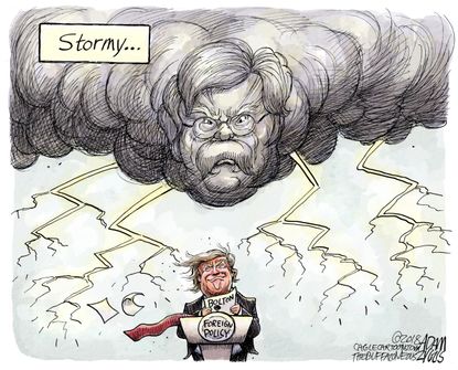 Political cartoon U.S. Trump Stormy Daniels affair allegations John Bolton foreign policy