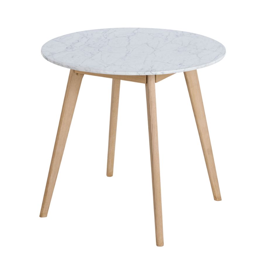An oak table with marble top