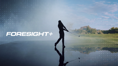 A graphic showing a golfer's silhouette hitting a shot and the text: 'FORESIGHT+'