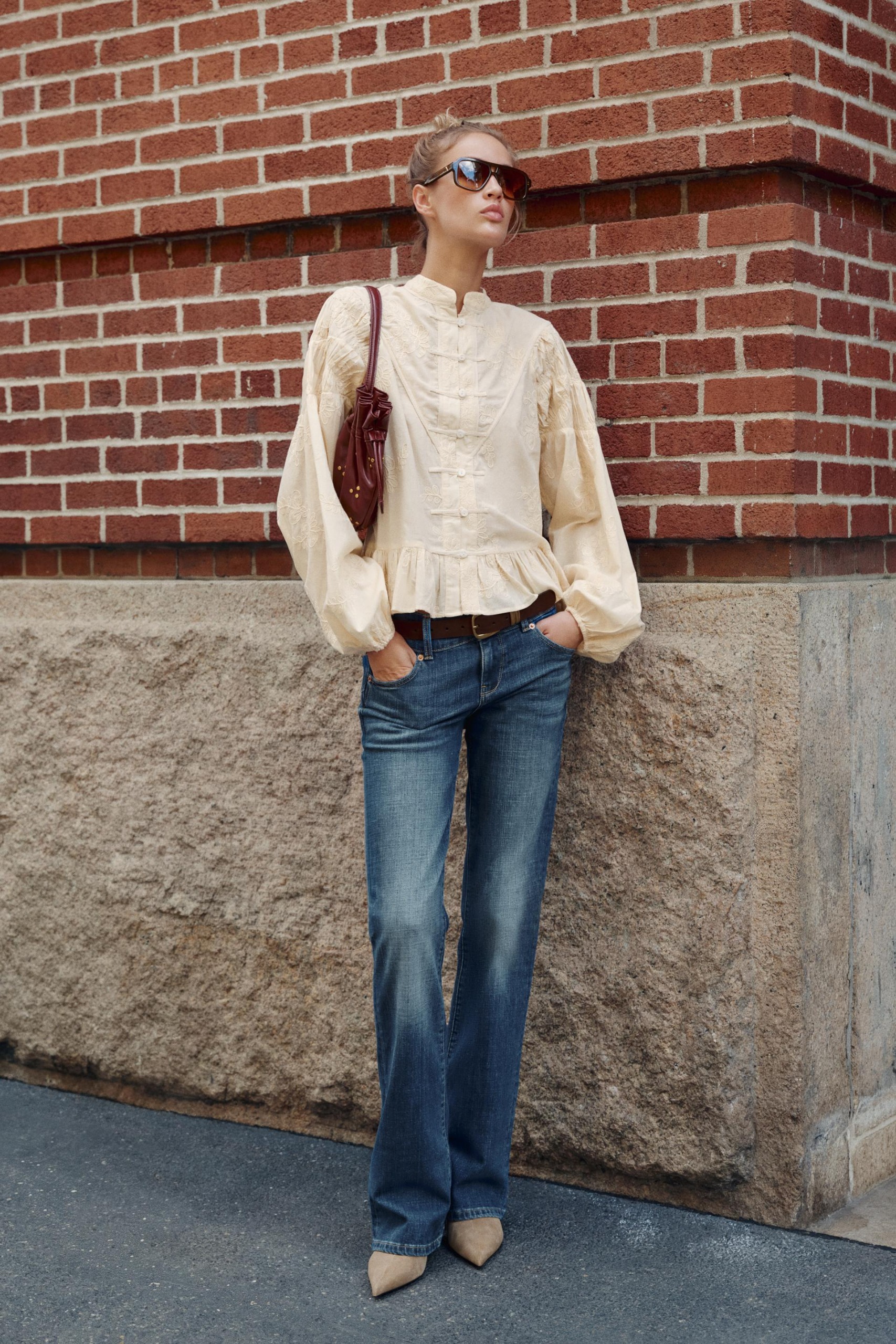 Embroidered Frog Fastening Blouse - Ecru - Xs
