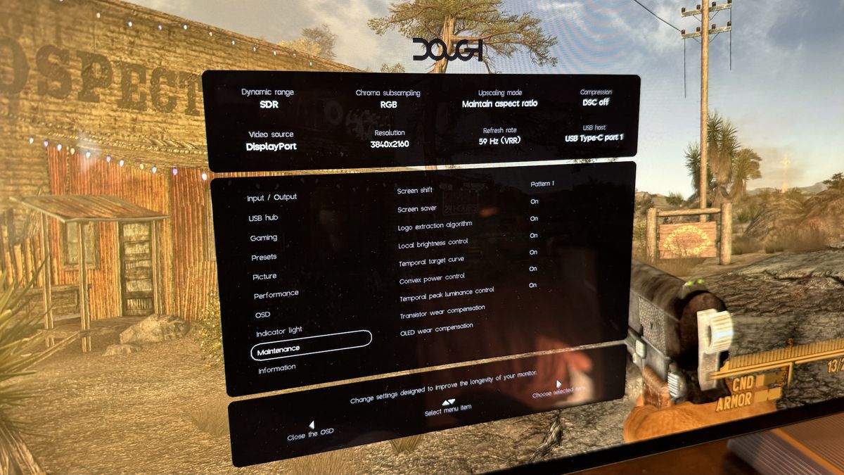 The OSD for the Dough Spectrum Black 27-inch OLED monitor