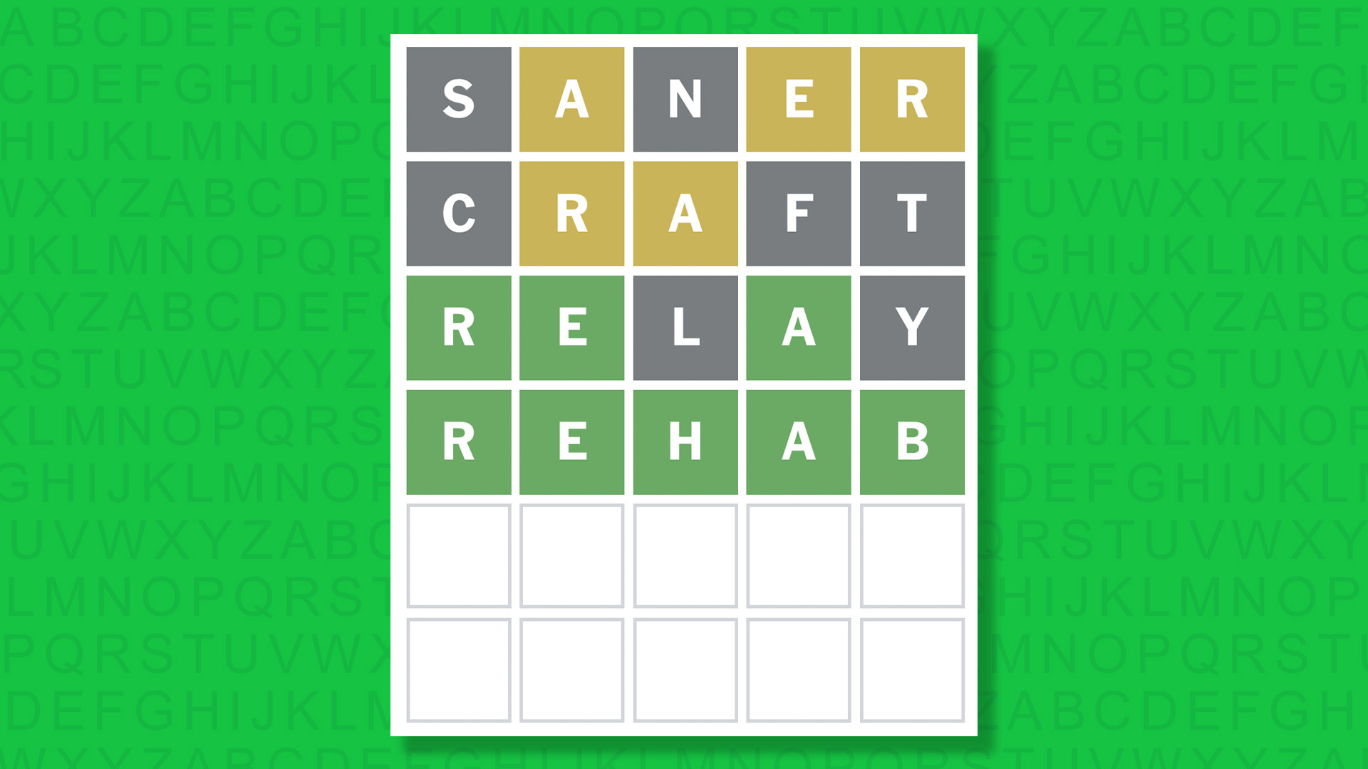 NYT Wordle answer for game 1734 on a green background