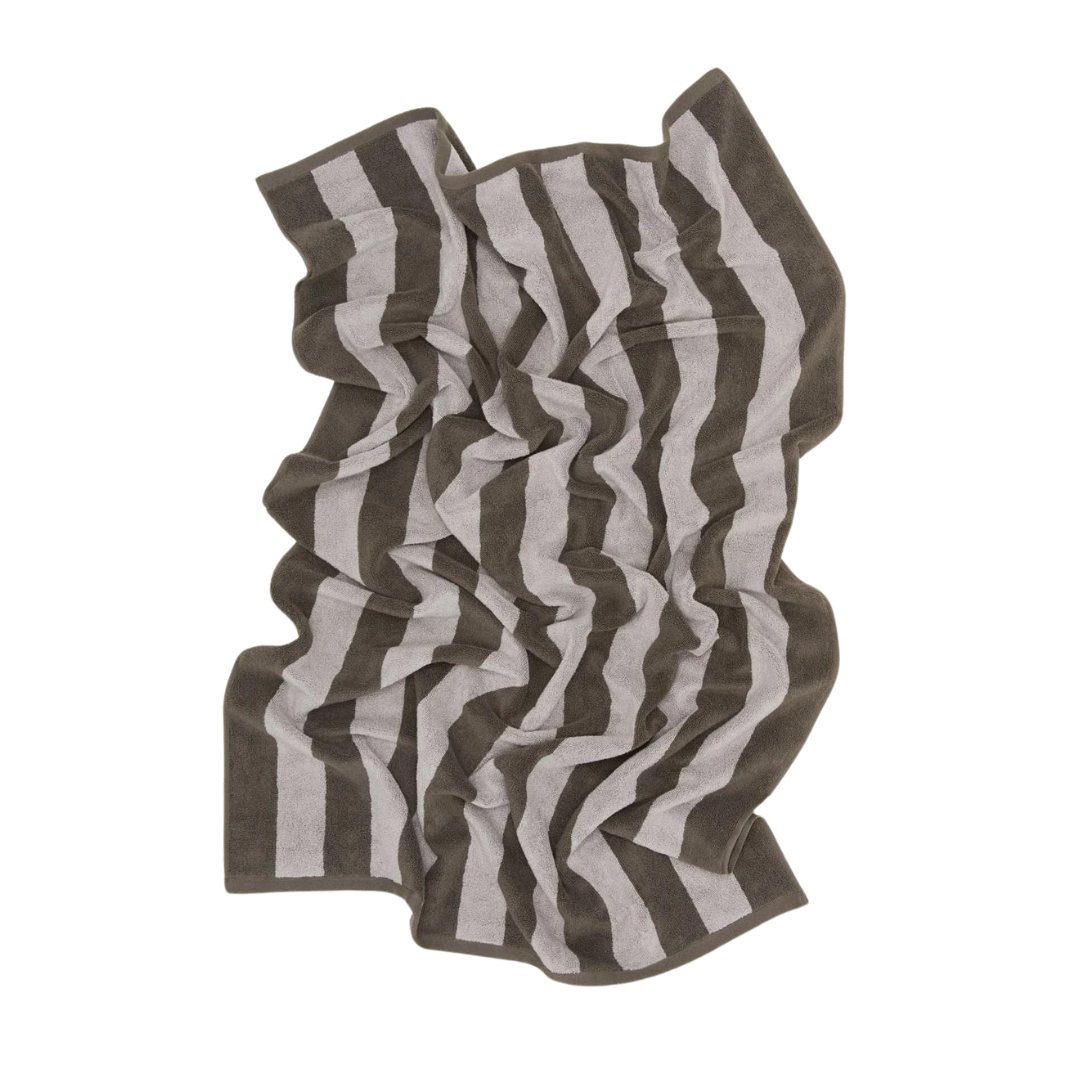 Simple Striped Terry Towel - Light Grey/dark Grey