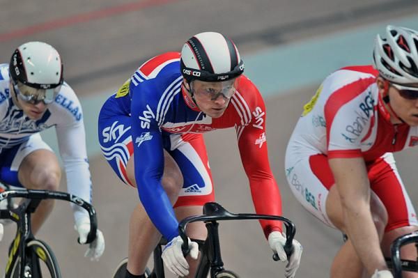 Matthew Crampton (Great Britain) in action during his first round keirin heat.