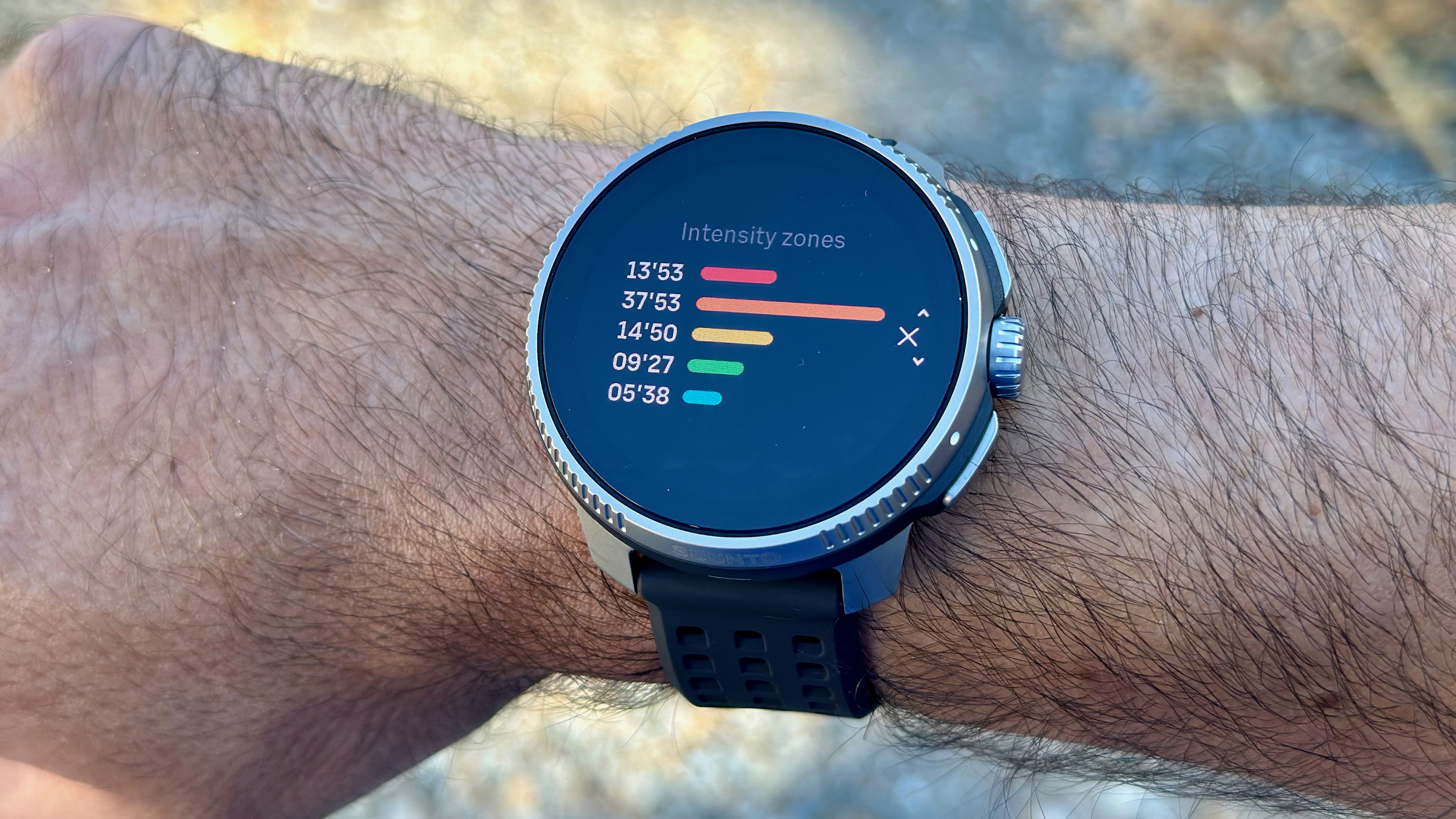 Heart rate intensity chart summary on the Suunto Race.