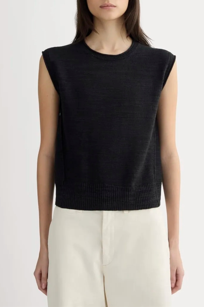 The Muscle Sweater in Cotton Linen | Black - Xxs
