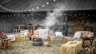 rustic garden party theme with hay bales