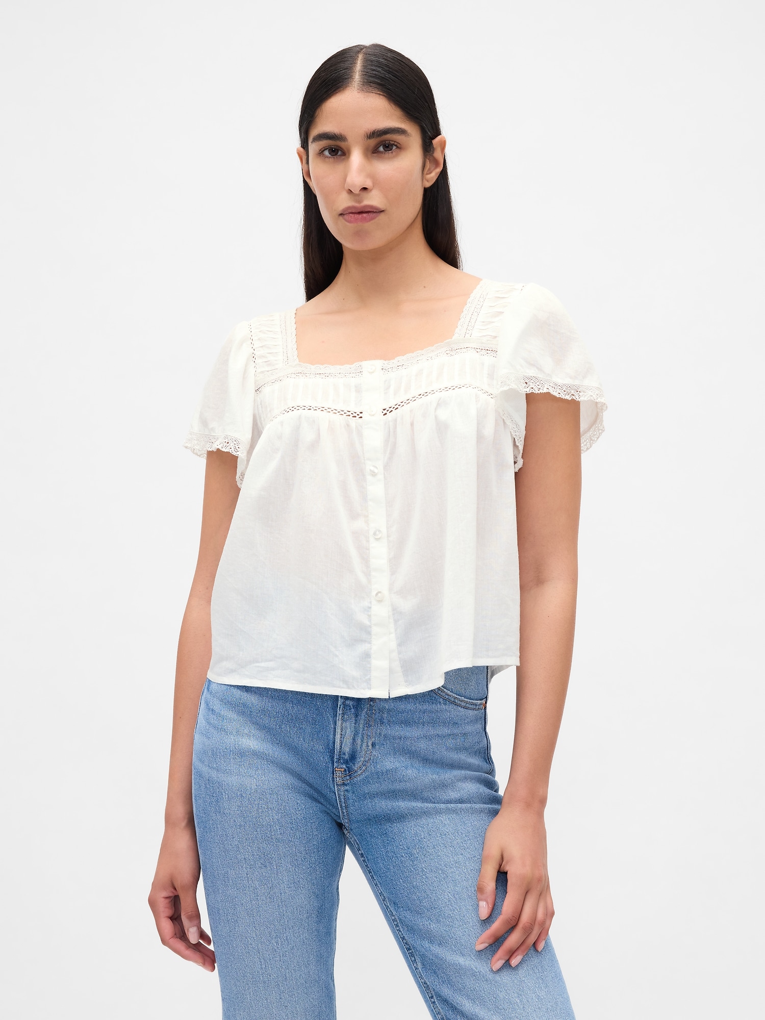 Gap Lace-Trim Square-Neck Top