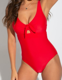 Underwired Bow Front Control Swimsuit - Red, $78