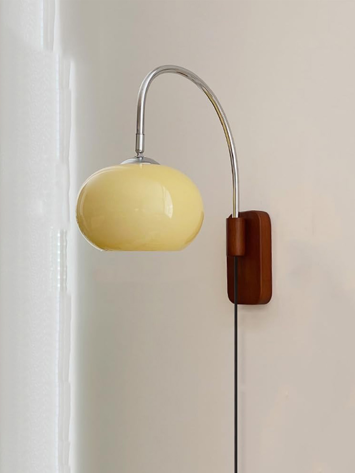 Cadpcag Modern Decoration Wall Sconce Mid Century With White Milk Glass Vintage Industrial Wood Wall Light Hardwired Smoke Grey Amber Farmhouse Reading Wall Lamp for Bedroom Living Room Bedside
