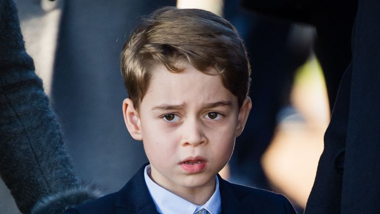 kings lynn, england december 25 prince george of cambridge attends the christmas day church service at church of st mary magdalene on the sandringham estate on december 25, 2019 in kings lynn, united kingdom photo by poolsamir husseinwireimage