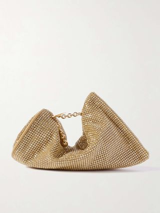 Viera Crystal-Embellished Metallic Leather Clutch