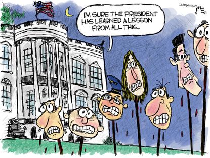 Political Cartoon U.S. Trump impeachment Dems head pike