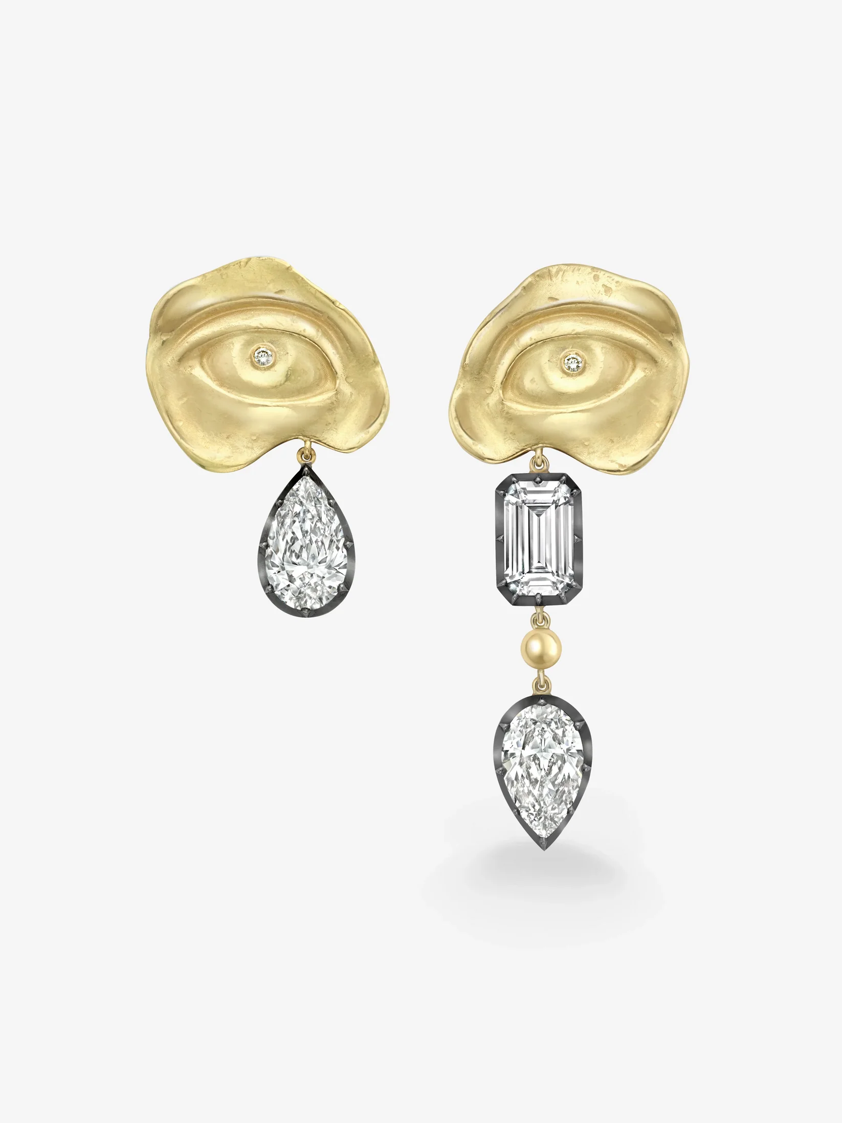 Jessica Mccormack, Medallions Cry Baby Emerald Cut &amp;amp; Pear-Shaped Diamond Earrings