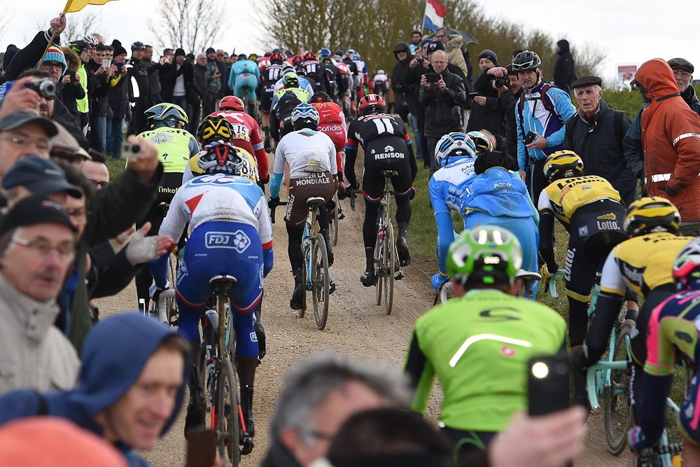 Riders climb a small hill during stage 1 at Paris-Nice.