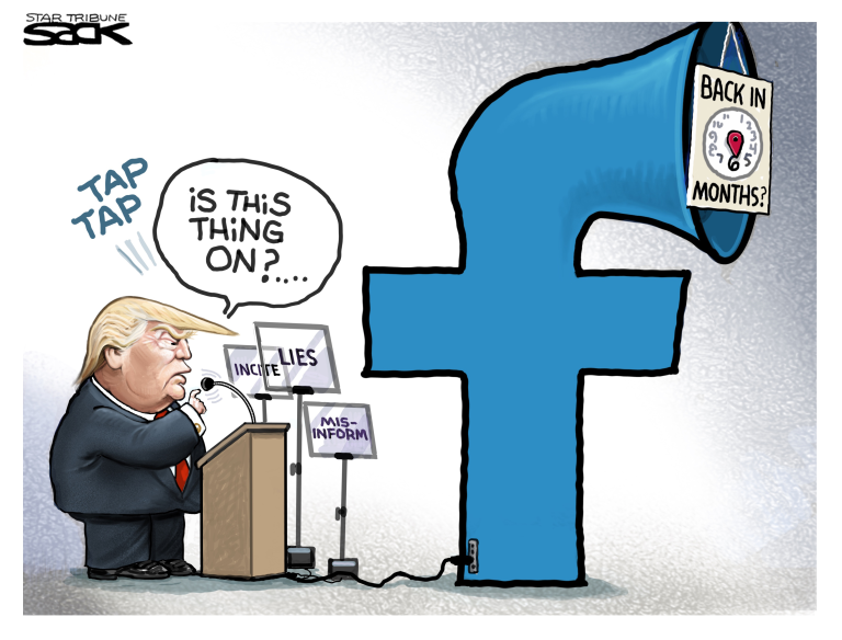 Political Cartoon U.S. trump facebook ban