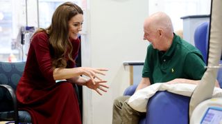 Catherine, Princess of Wales talks to Kerr Melia during a visit to the Royal Marsden Hospital in west London on January 14, 2025