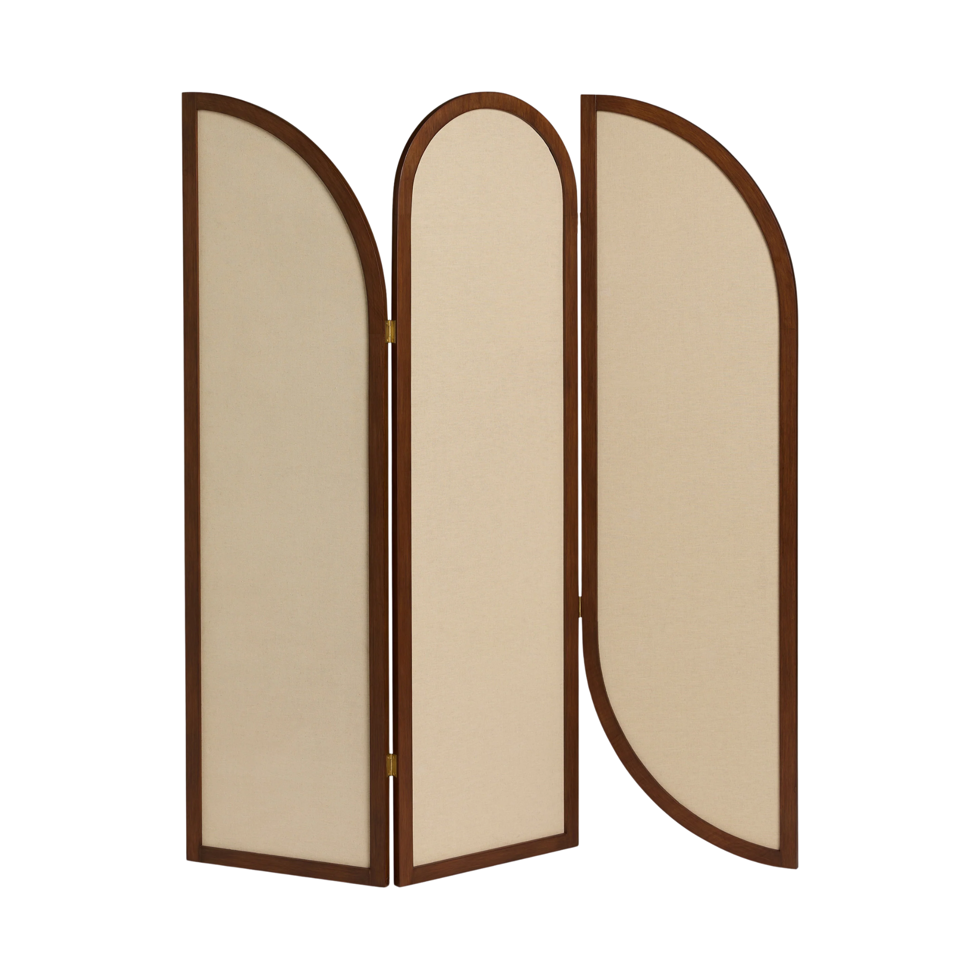 a room divider with fabric and wood panels