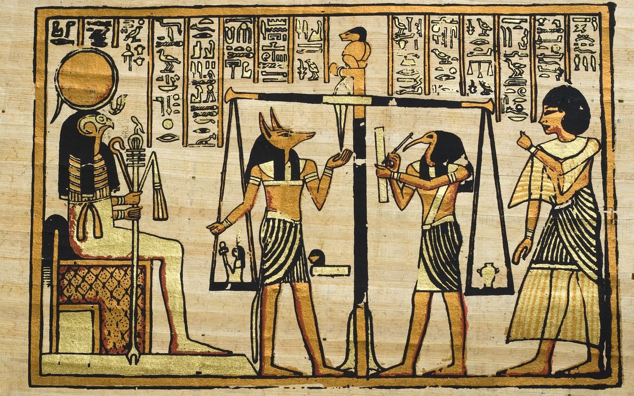 A scene depicting the weighing-of-the-soul ceremony