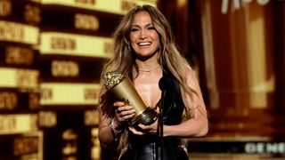 Honoree Jennifer Lopez accepts the MTV Generation Award onstage during the 2022 MTV Movie & TV Awards at Barker Hangar on June 5, 2022 in Santa Monica, California.