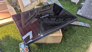 The Lenovo Yoga Solar PC concept laptop on Lenovo's expo stand at MWC 2025.