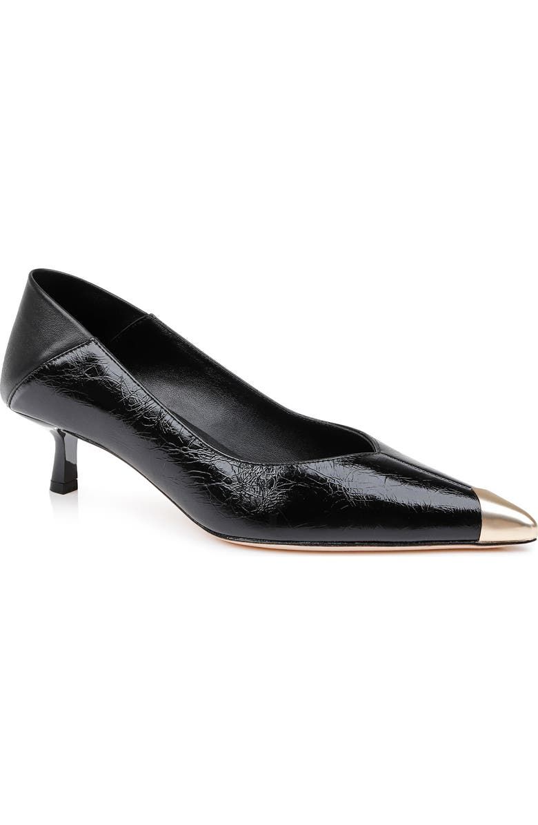 Garlan Pointed Cap Toe Kitten Heel Pump