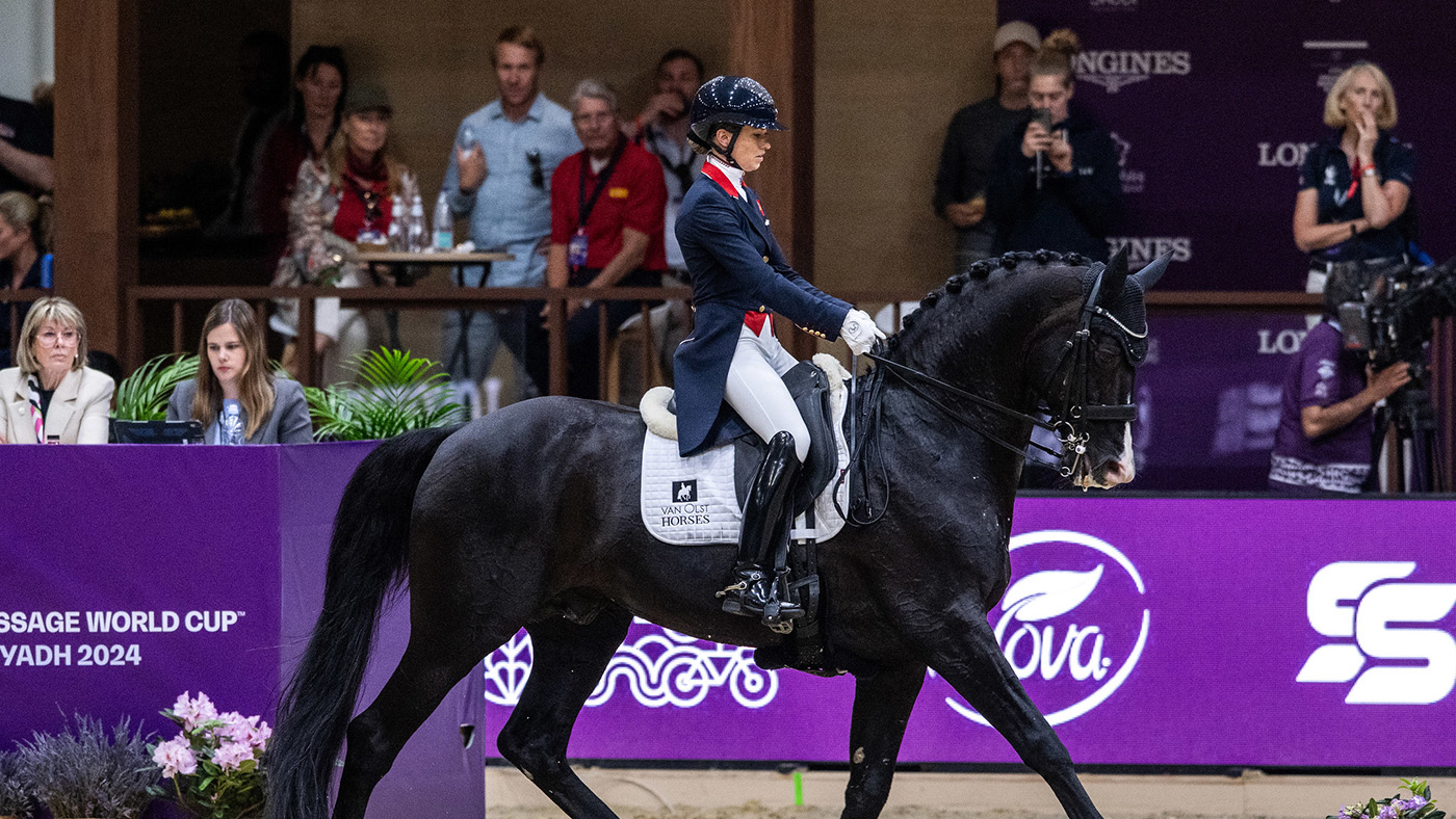 Lottie Fry and Everdale at the FEI Dressage World Cup Final in the grand prix