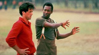 Sylvester Stallone and Pele during filming of Escape to Victory.