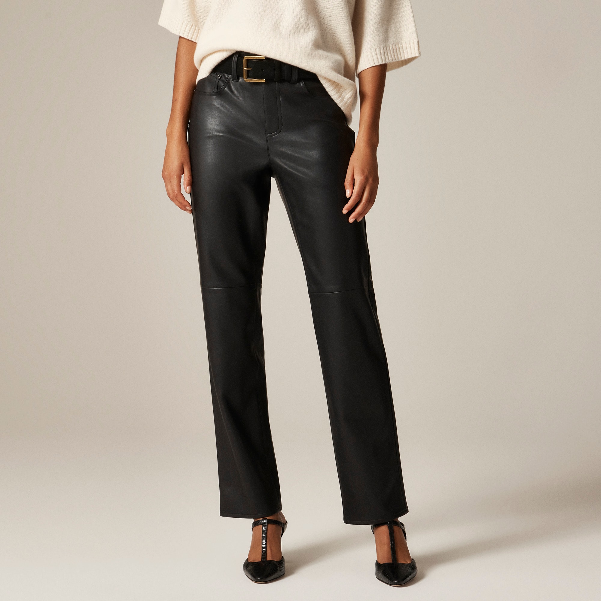 Nipped Straight Pant in Faux Leather